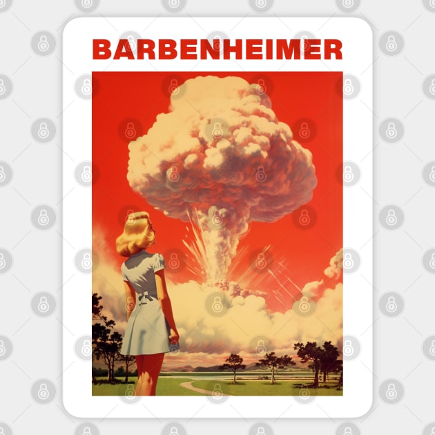 Barbie x Oppenheimer 2023 | BARBENHEIMER Sticker by Retro Travel Design